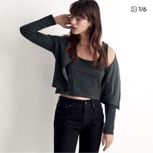 Madewell 2-piece tank/cardigan in black & olive green checkered print.   EUC.